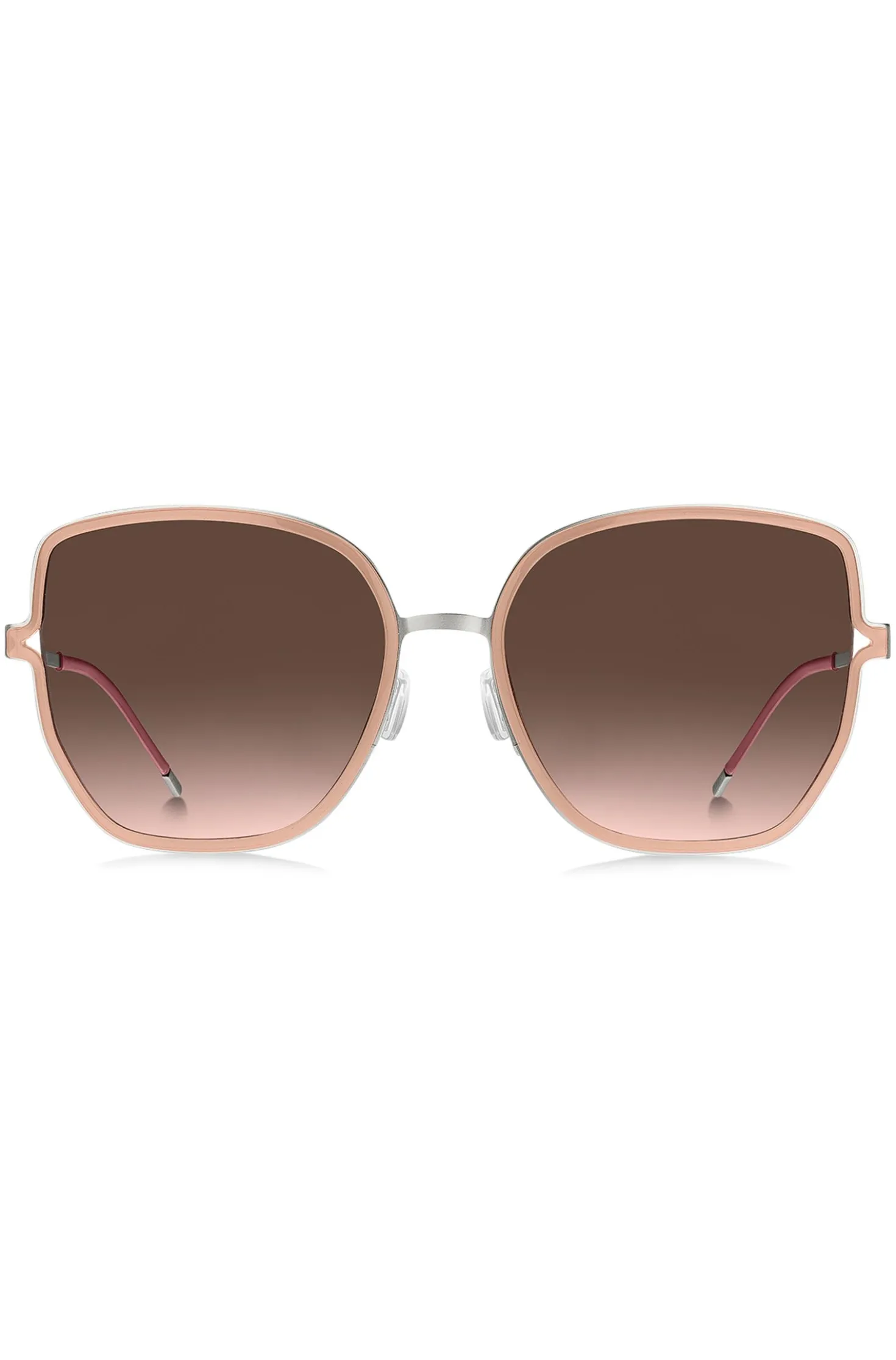 Nudefarbene Sonnenbrille mit geteilten Bügeln und Logo-Kette