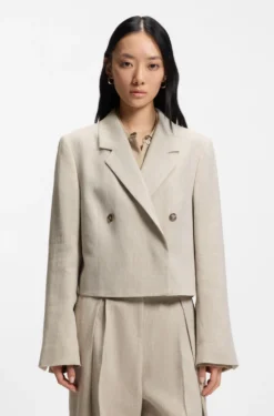 Oversized Blazer aus Fischgrät-Leinen-Mix