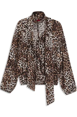 Oversized Bluse mit Leoparden-Print und Schleifenkragen