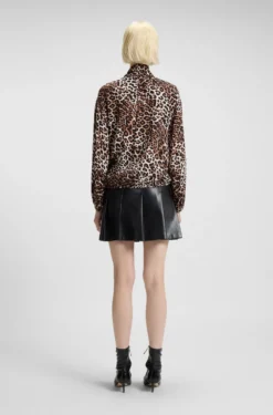 Oversized Bluse mit Leoparden-Print und Schleifenkragen