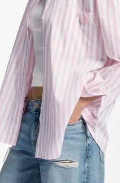 Oversized-Fit Bluse aus gestreifter Baumwolle mit Happy HUGO Logo
