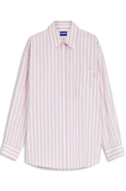 Oversized-Fit Bluse aus gestreifter Baumwolle mit Happy HUGO Logo