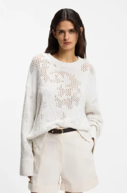 Oversized-Fit Pullover aus Baumwoll-Mix mit Strickmuster