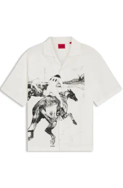 Oversized Hemd mit Pferderennen-Print