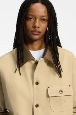 Oversized Jacke aus Baumwoll-Twill mit Kontrastkragen