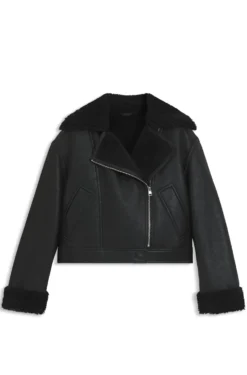 Oversized Jacke aus Kunstleder mit Shearling-Imitat
