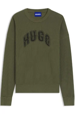 Oversize-Pullover aus gerippter Baumwolle mit College-Logo
