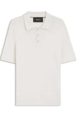 Polo-Pullover aus Baumwolle mit Kaschmir und Zopfmuster