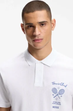 Poloshirt aus Baumwolle in Mesh-Optik mit gesticktem Artwork