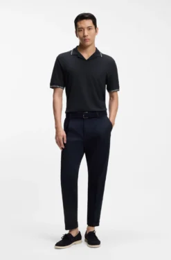 Poloshirt aus Baumwolle-Leinen mit Johnny-Kragen