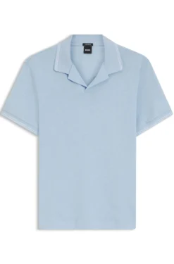 Poloshirt aus Baumwolle-Leinen mit Johnny-Kragen