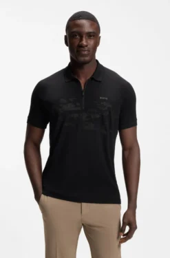 Poloshirt aus Baumwoll-Mix mit Reißverschluss und reflektierenden Grafiken