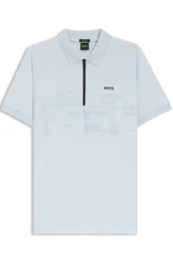 Poloshirt aus Baumwoll-Mix mit Reißverschluss und reflektierenden Grafiken