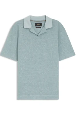 Poloshirt mit Johnny-Kragen aus Baumwolle, Leinen und Seide