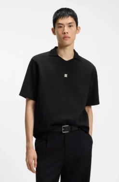 Poloshirt mit Johnny-Kragen aus strukturiertem Baumwoll-Mix