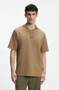 Poloshirt mit Johnny-Kragen aus strukturiertem Baumwoll-Mix
