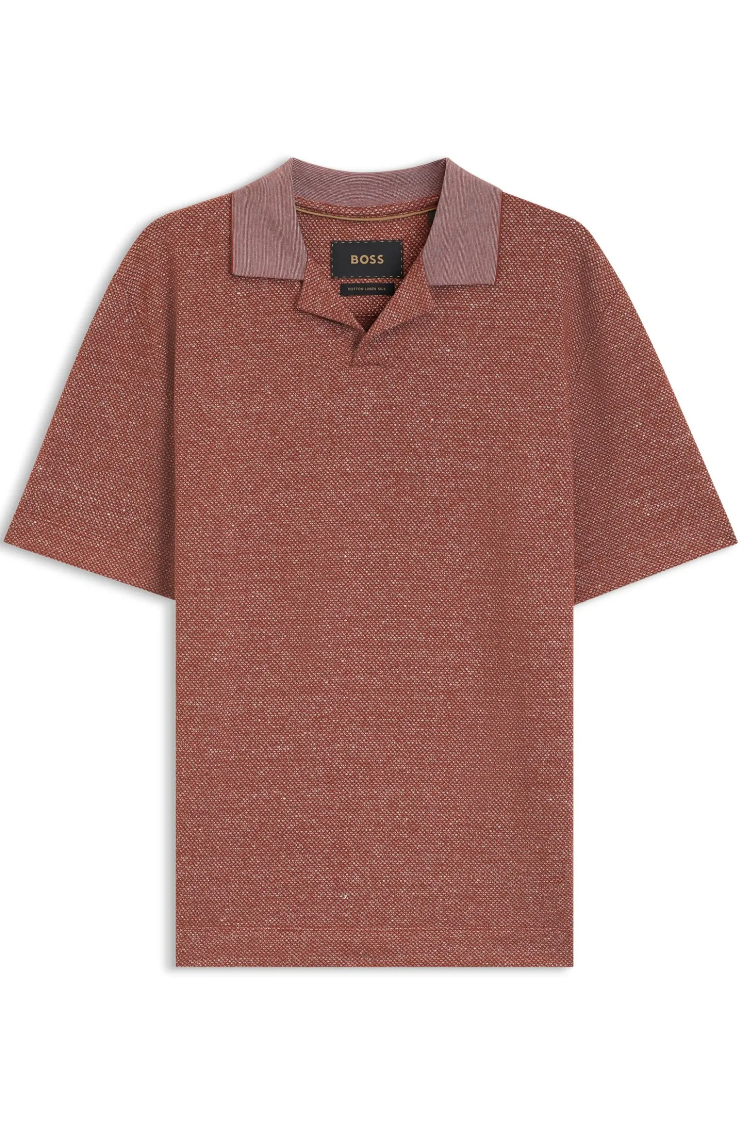 Poloshirt mit Johnny-Kragen aus Baumwolle, Leinen und Seide
