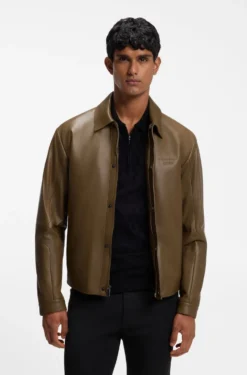 Porsche x BOSS Lederjacke mit verdecktem magnetischem Druckknopf