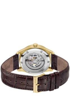 PRINCIPLE SKELETON Goldfarbene Automatikuhr mit sichtbarem Uhrwerk