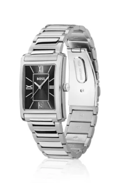 Principle Uhr mit schwarzem Zifferblatt und H-Gliederarmband
