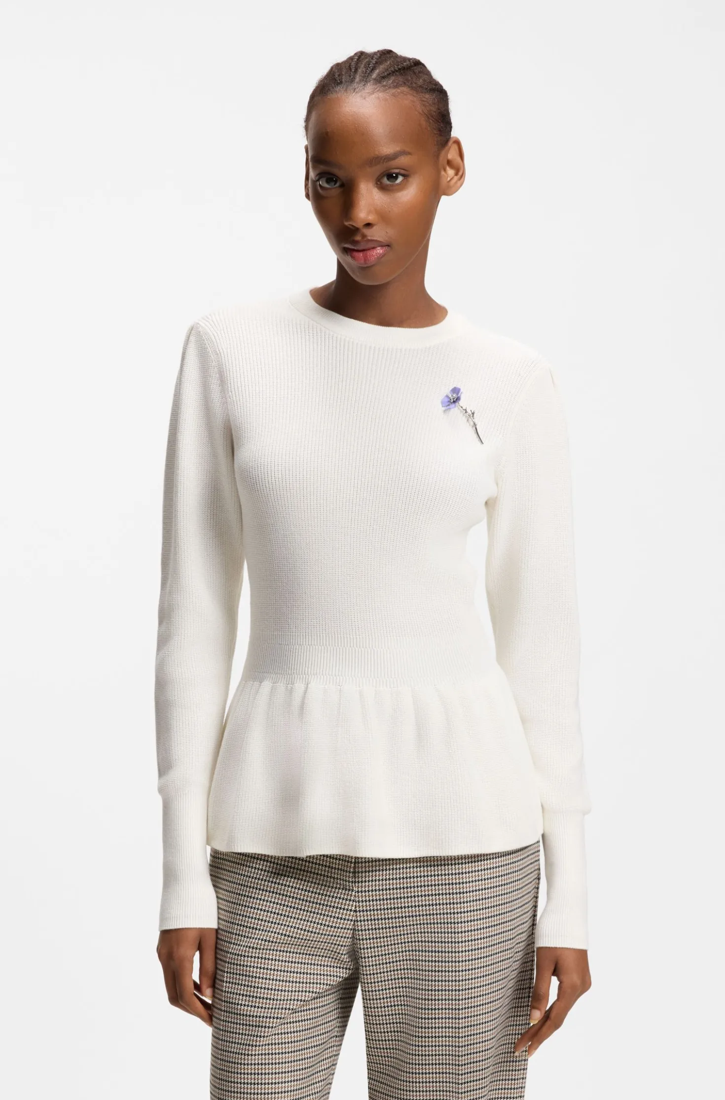 Pullover aus Baumwolle mit abnehmbarer Blumenbrosche