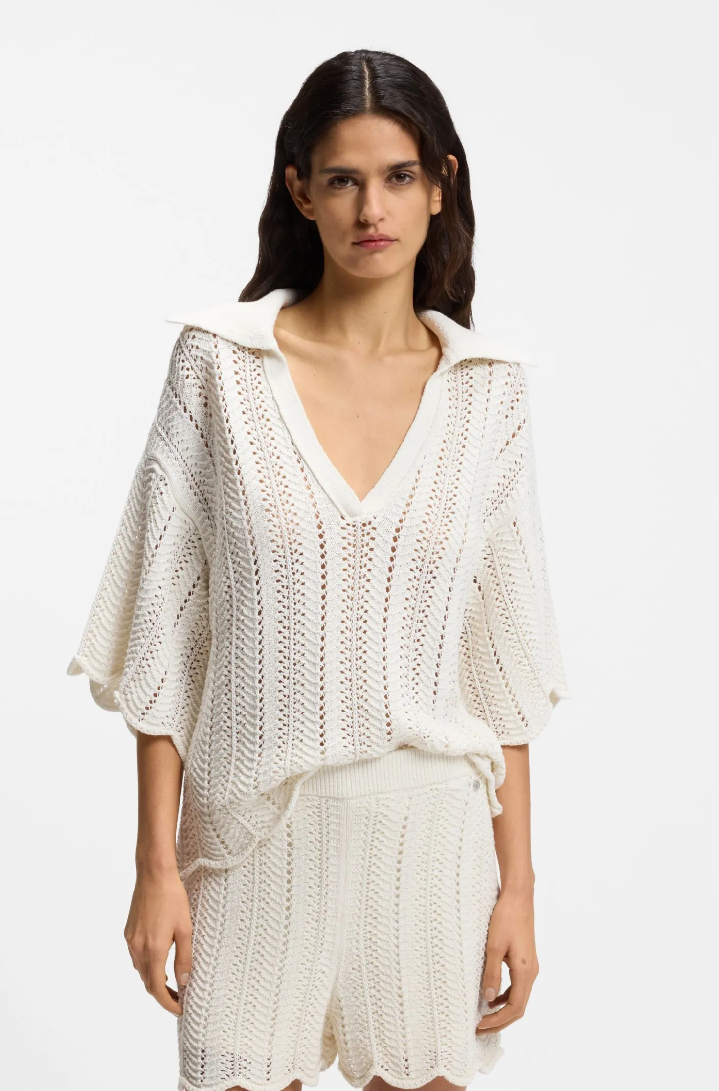 Pullover aus Baumwoll-Mix mit Strickstruktur in Wellenmuster