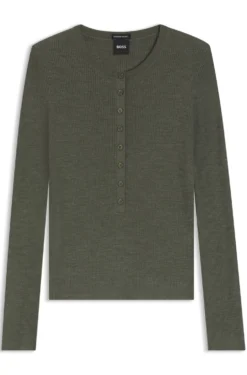 Pullover aus Merinowolle mit Henley-Kragen