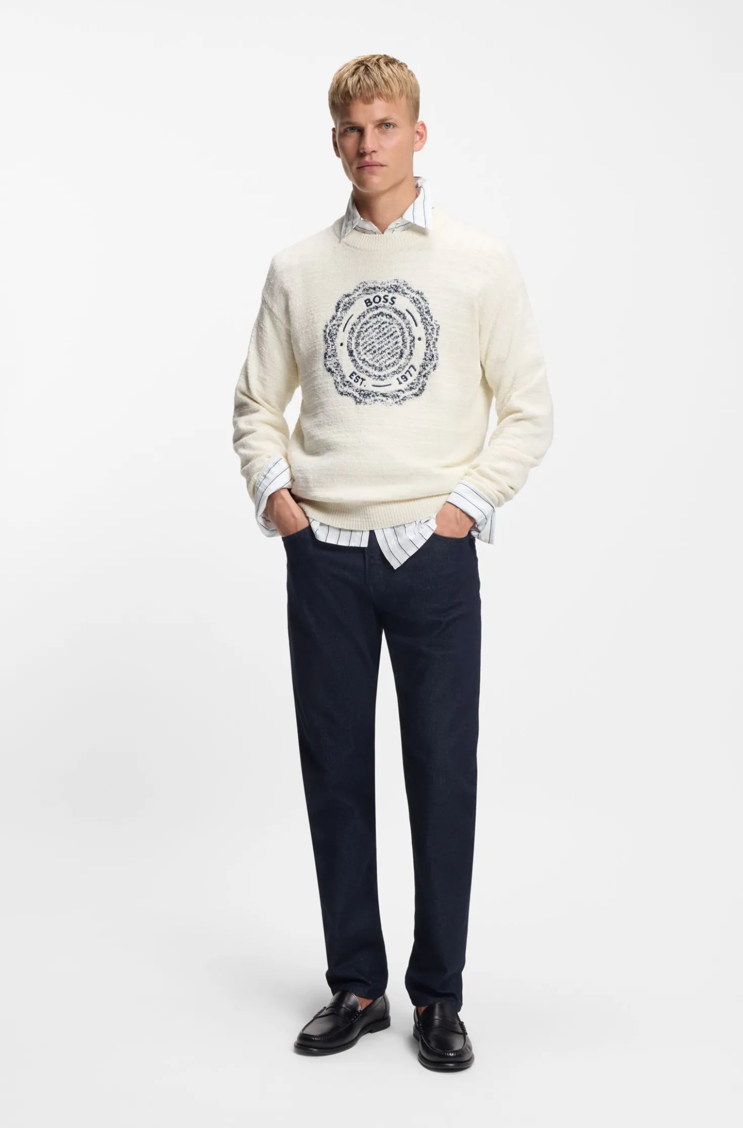 Pullover aus strukturiertem Strick mit Wappen-Logo-Intarsie