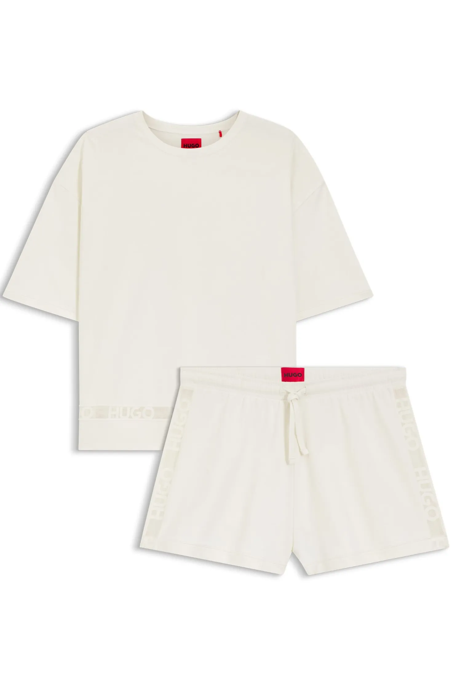 Pyjama aus Stretch-Baumwolle mit Mesh-Logo-Einsätzen