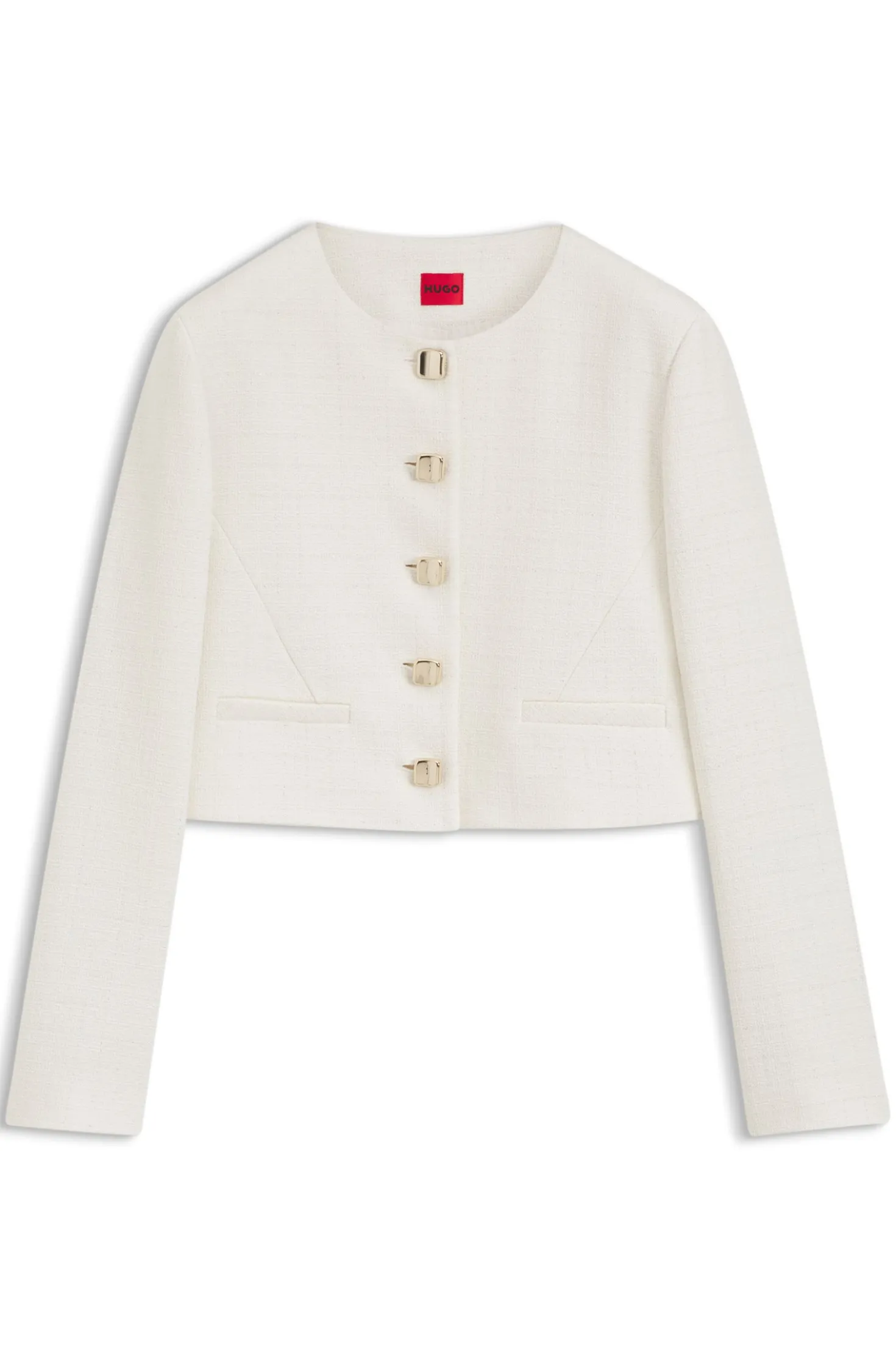 Regular-Fit Blazer aus Baumwoll-Mix in Bouclé