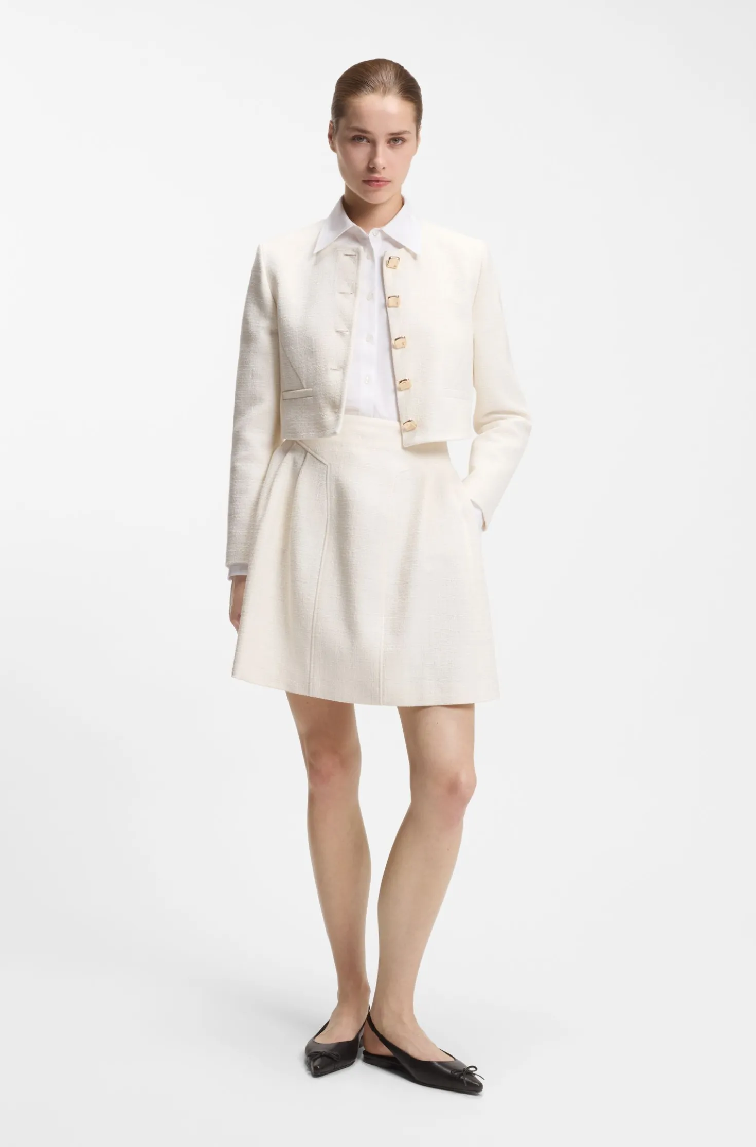 Regular-Fit Blazer aus Baumwoll-Mix in Bouclé