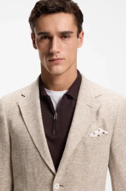 Regular-Fit Blazer aus gemustertem Leinen-Mix