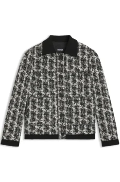 Regular-Fit Blazer aus Tweed mit Feder-Muster