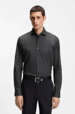 Regular-Fit Hemd aus elastischem Baumwoll-Twill mit bügelleichtem Finish