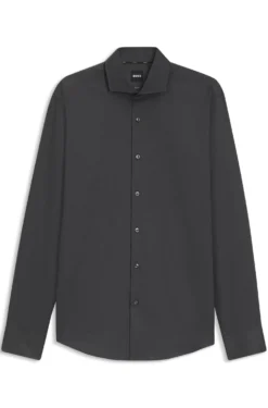 Regular-Fit Hemd aus elastischem Baumwoll-Twill mit bügelleichtem Finish
