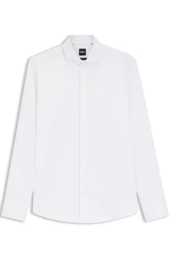 Regular-Fit Hemd aus elastischem Baumwoll-Twill mit bügelleichtem Finish