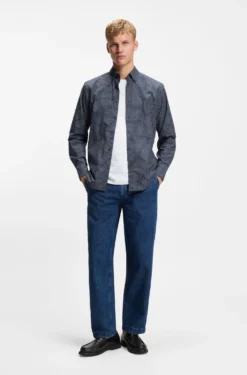 Regular-Fit Hemd aus strukturierter Stretch-Baumwolle mit Karo-Muster