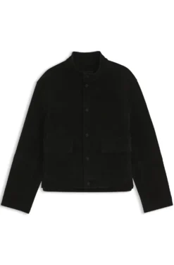 Regular-Fit Jacke aus gebondetem Gewebe in Veloursleder-Optik