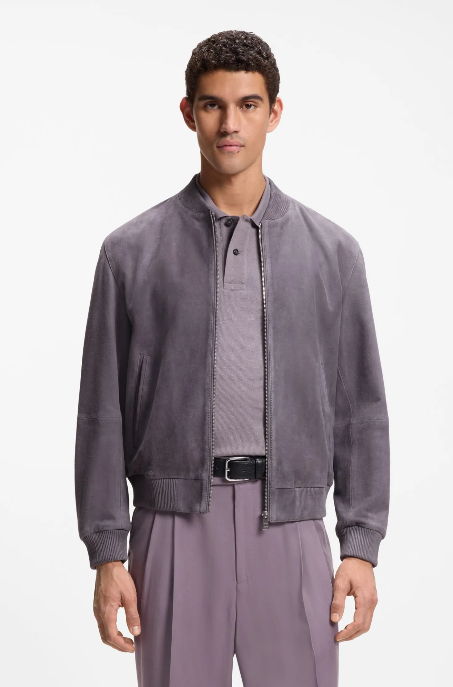 Regular-Fit Jacke aus Veloursleder