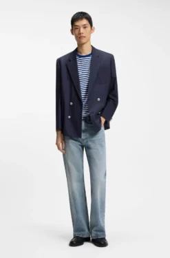 Regular-Fit Jeans aus blauem Denim mit ausgestelltem Bein