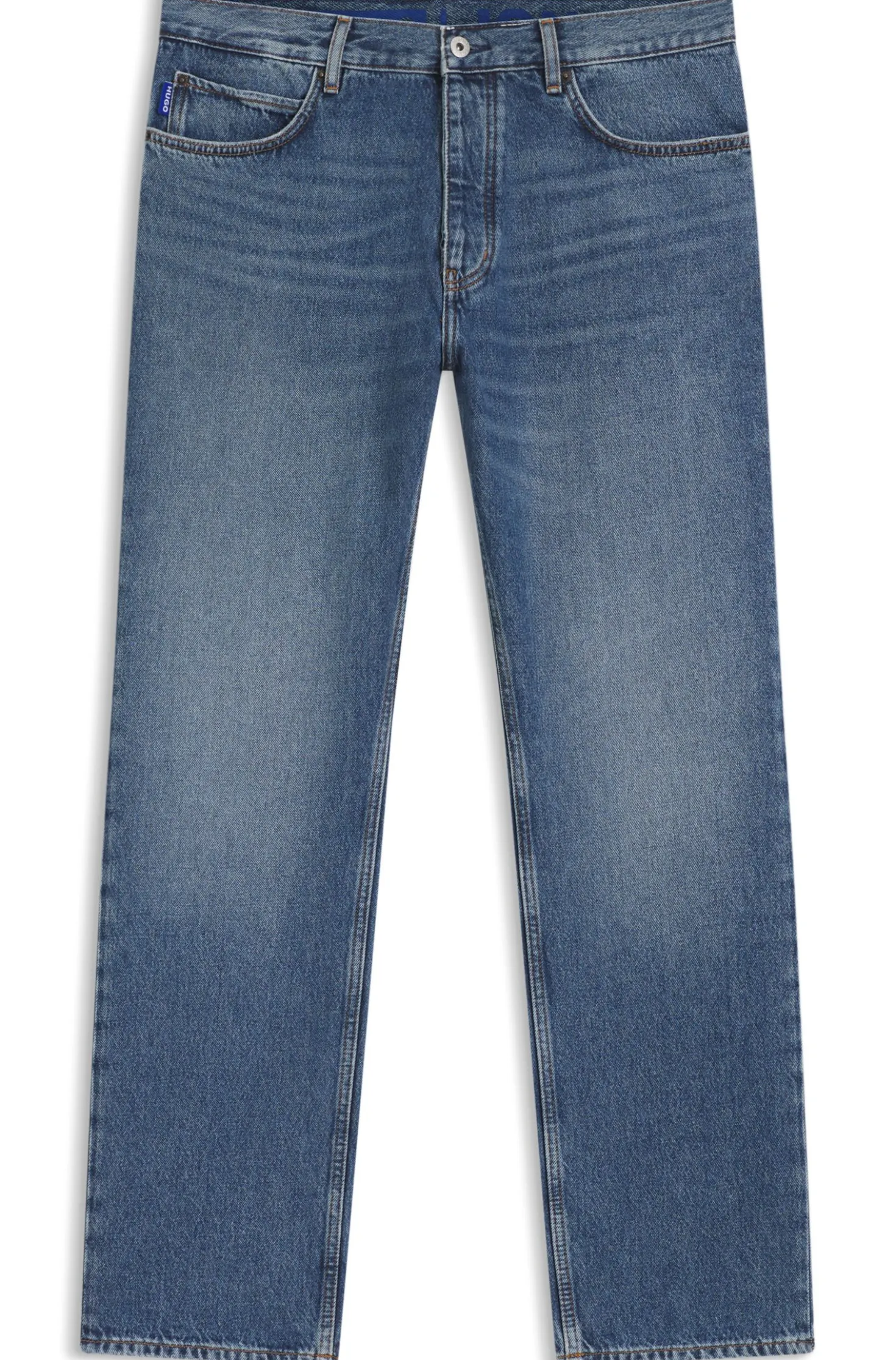 Regular-Fit Jeans aus mittelblauem Stone-washed Baumwoll-Denim