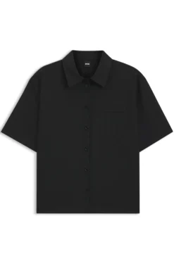 Regular-Fit Kurzarm-Bluse aus Schurwolle