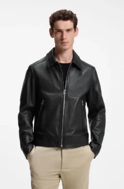 Regular-Fit Lederjacke mit Reißverschluss