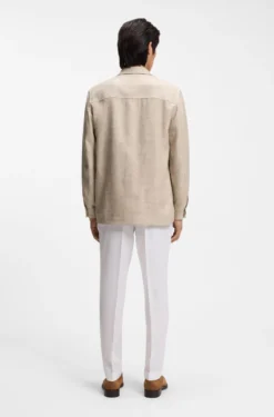 Regular-Fit Overshirt aus Schurwolle, Seide und Leinen