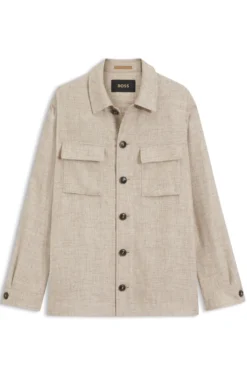 Regular-Fit Overshirt aus Schurwolle, Seide und Leinen