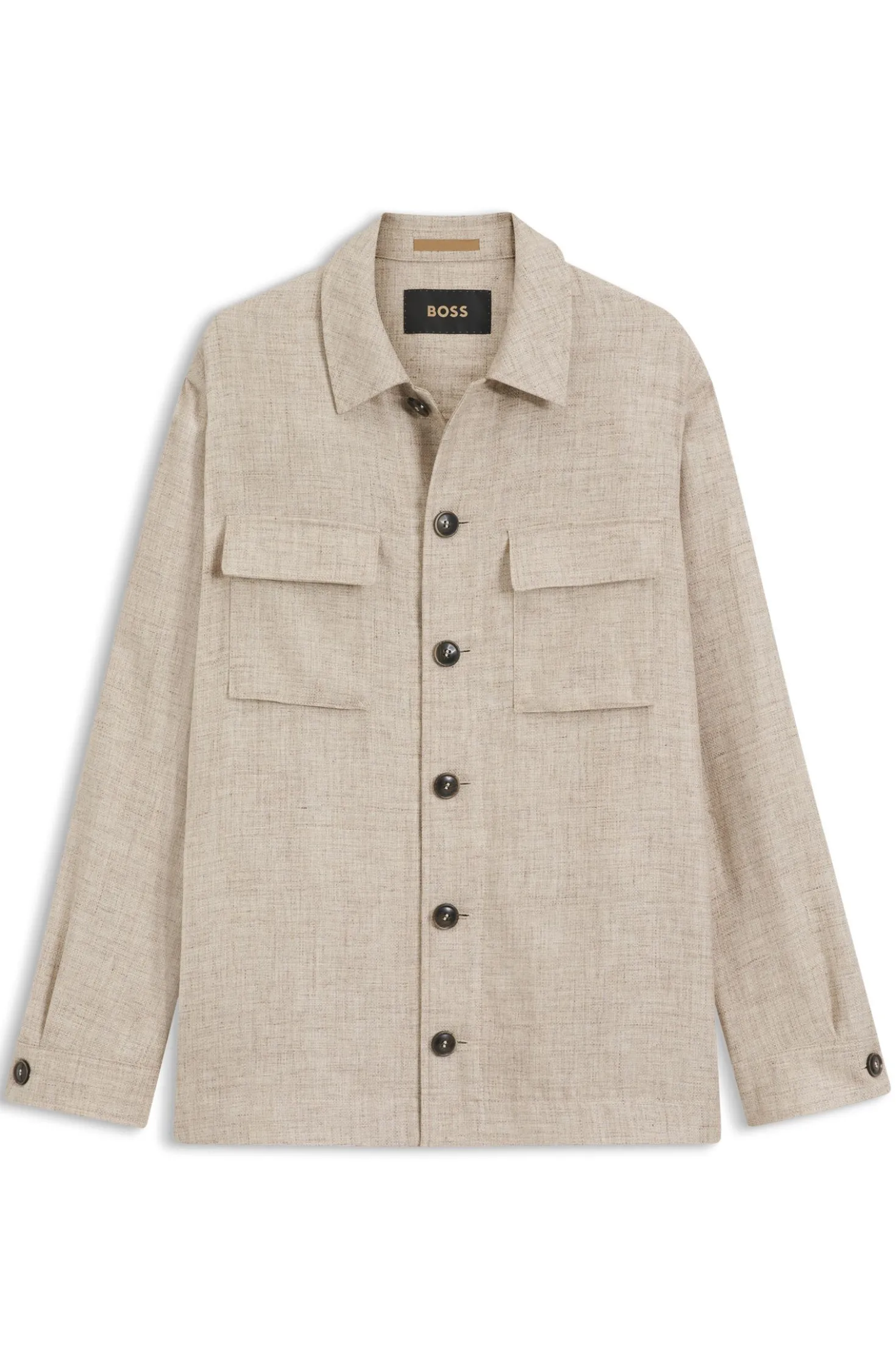 Regular-Fit Overshirt aus Schurwolle, Seide und Leinen