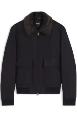 Regular-Fit Pilotenjacke mit abnehmbarem Kragen aus Kunstfell
