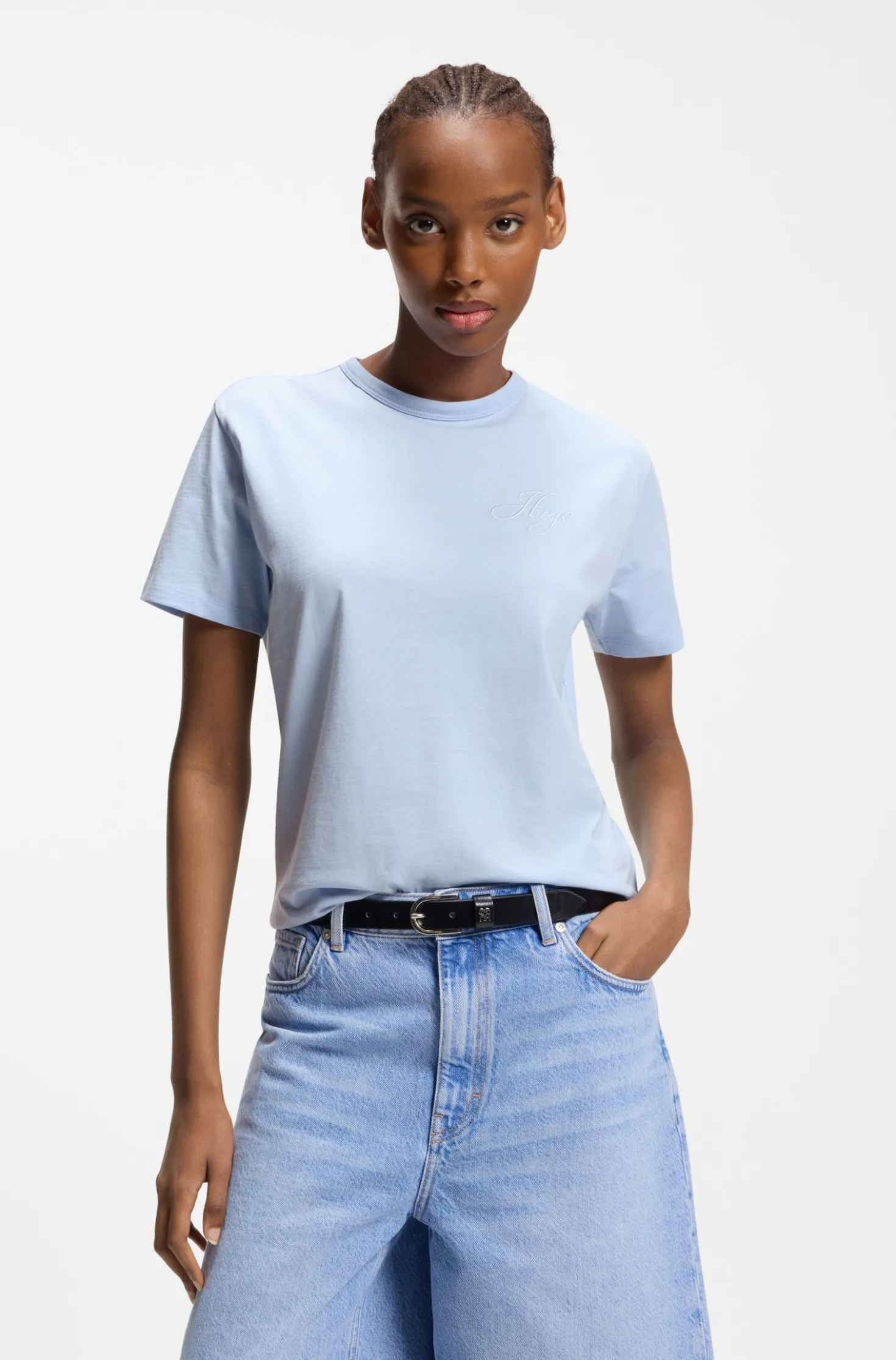 Regular-Fit T-Shirt aus Baumwoll-Jersey mit gesticktem Script-Logo