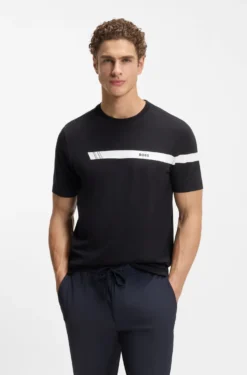 Regular-Fit T-Shirt aus Stretch-Baumwolle mit Logo-Streifen
