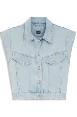 Regular-Fit Weste aus blauem marmoriertem Denim